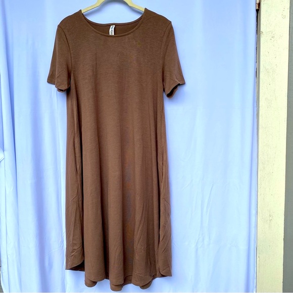 Zenana Large Round Hem Pockets Mocha Swing Trapeze T-Shirt Dress - Picture 2 of 5